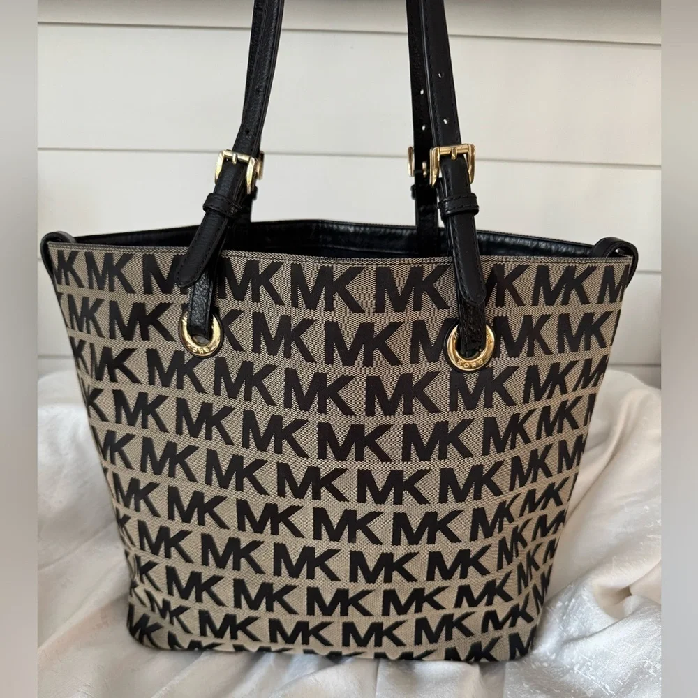 Michael Kors Monogram Tan and Black Jet Set Tote